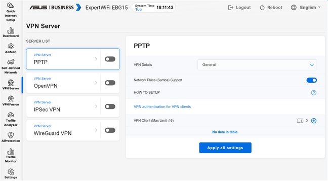 ASUS ExpertWiFi EBG15 can be set up as a VPN server