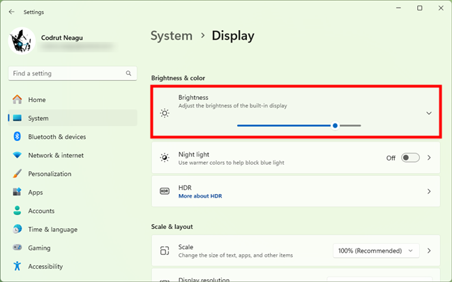 Adjust the brightness of the built-in display