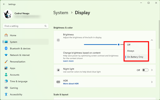 Choose when to Change brightness based on content