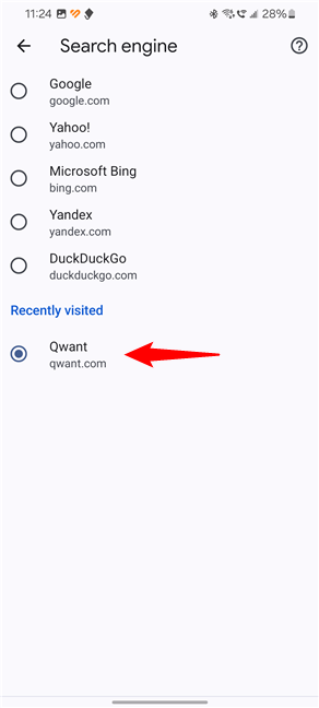 Select Qwant as the search engine in Google Chrome for Android