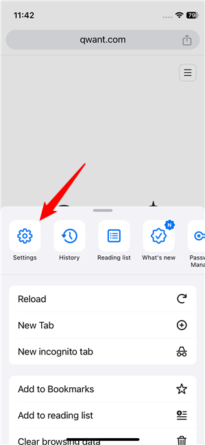 The Settings entry from Chrome for iOS