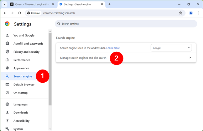 Manage search engines in Google Chrome for Windows