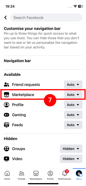 Tap on Auto next to Marketplace