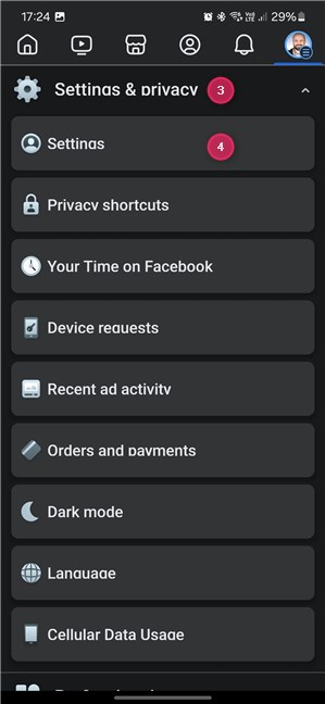 Go to Settings & privacy > Settings