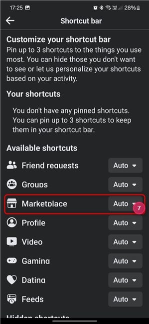 Tap on Auto next to Marketplace