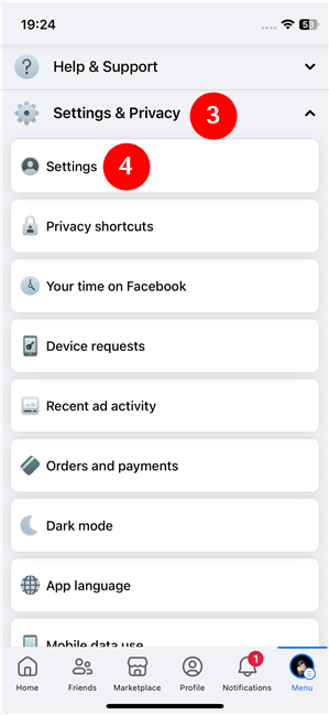 Go to Settings & Privacy > Settings