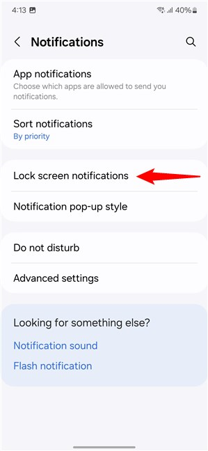 Navigate to and tap Lock screen notifications