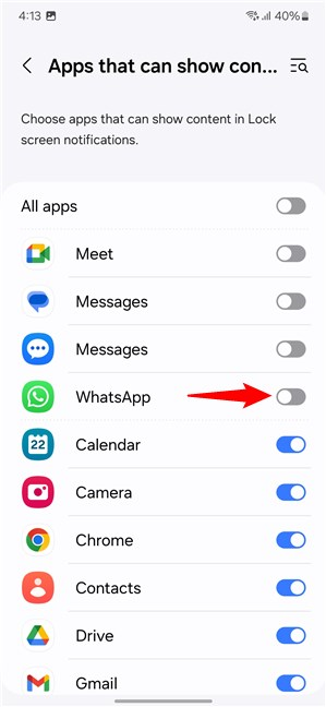 Disable the WhatsApp switch