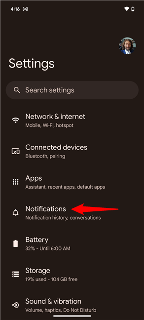 Go to Notifications in Settings