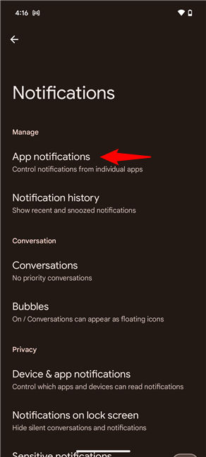 Tap App notifications