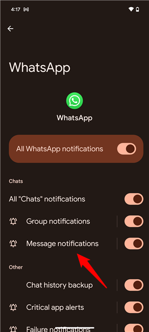 Go to Message notifications