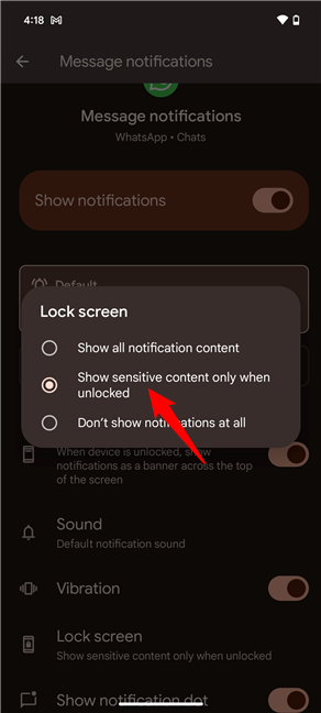 Select Show sensitive content only when unlocked