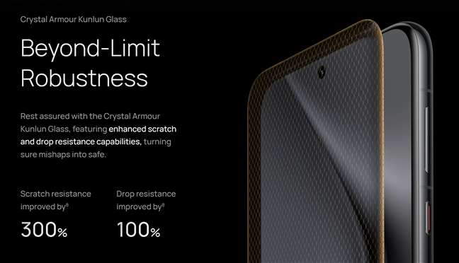 The HUAWEI Pura 70 Ultra features Crystal Armor Kunlun Glass