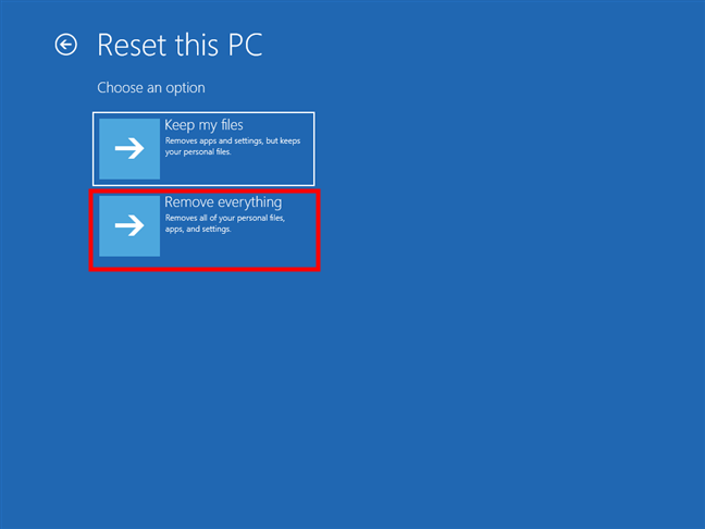 Choose Remove everything on the Reset this PC screen