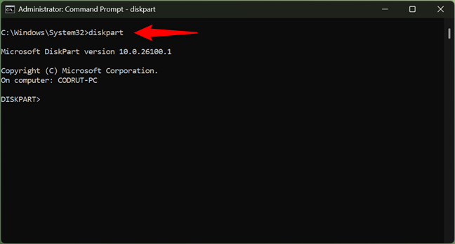 Launching Diskpart in Command Prompt