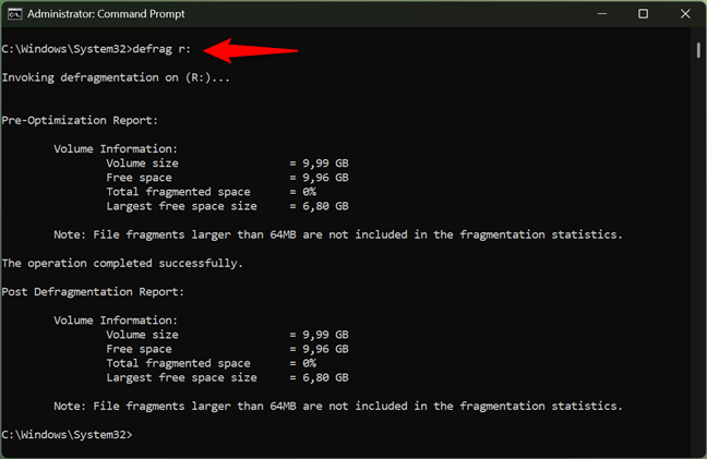 Running defrag to trim an SSD or defragment an HDD