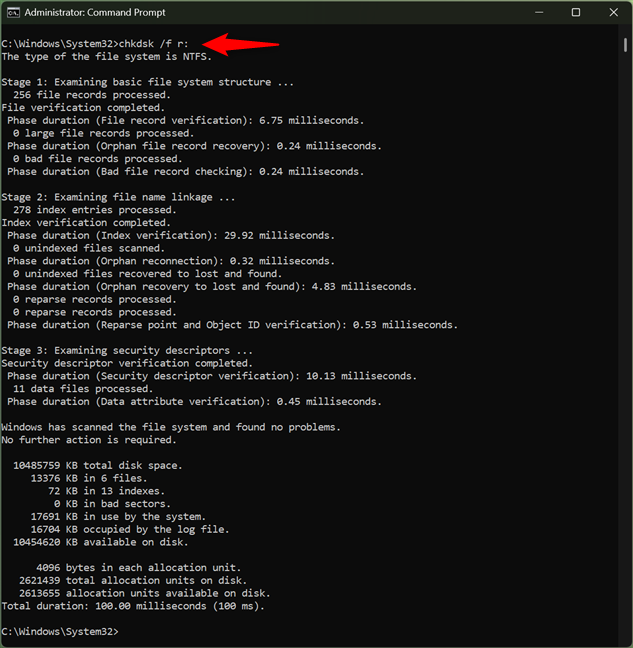 Using the Chkdsk command to check a drive for errors