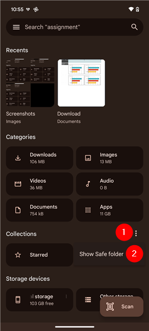 How to show the Safe folder on Android