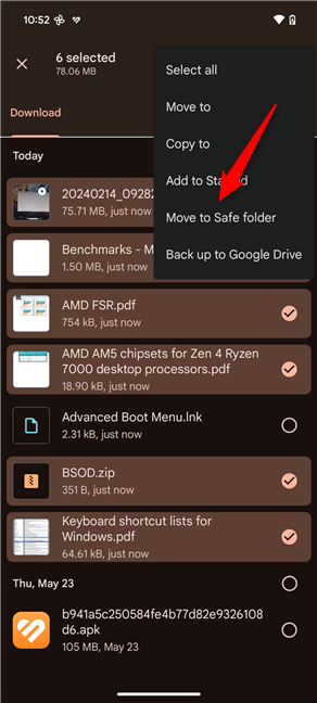 Choose Move to Safe folder