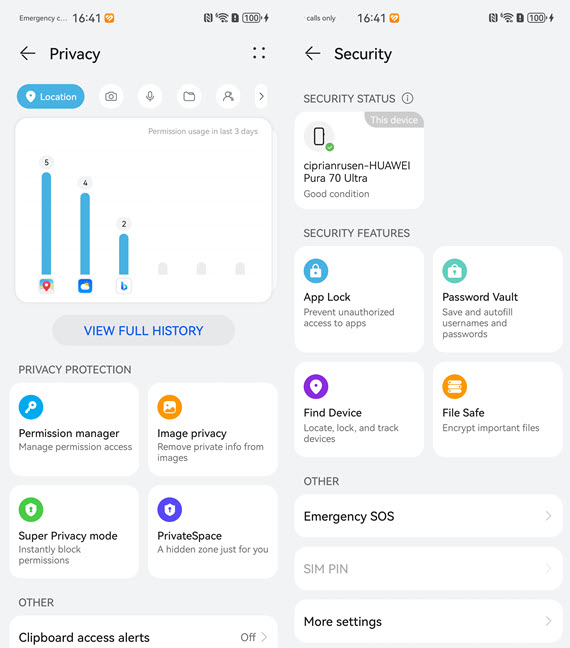 The Privacy and Security dashboards are useful