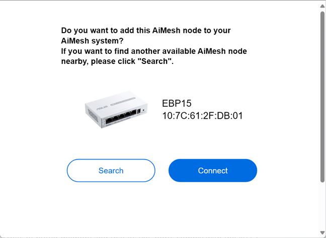Press Connect to add the switch to the network
