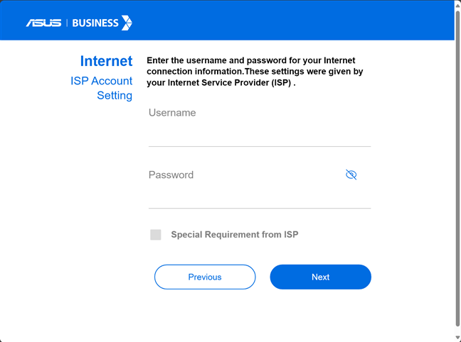 Enter the details for your internet connection