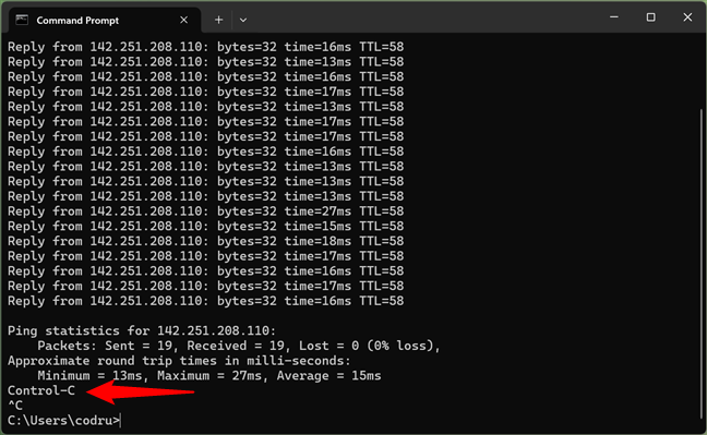 Stopping a ping command