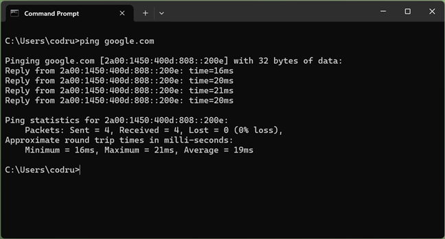 What a ping command looks like