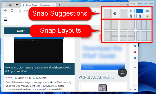 Snap Suggestions and Snap Layouts in Windows 11