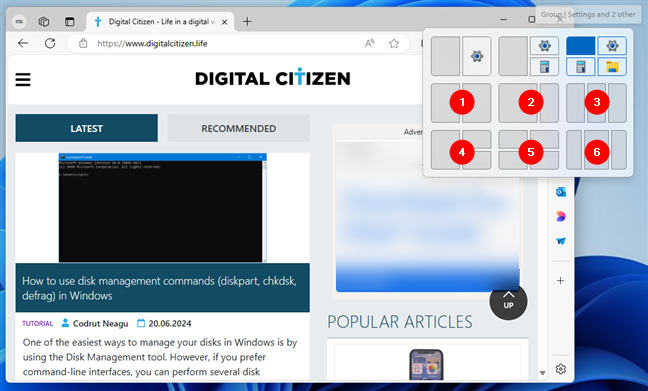 The Snap layouts available in Windows 11