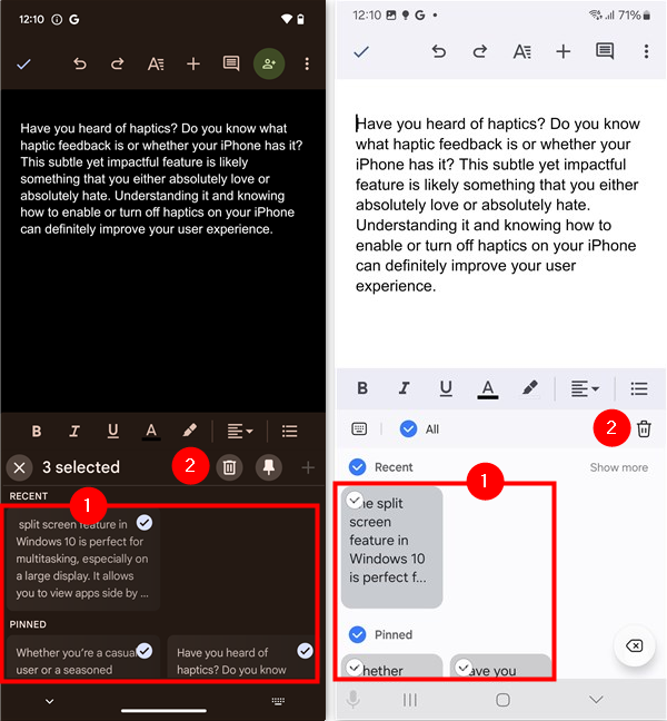 How delete multiple items from the Android clipboard