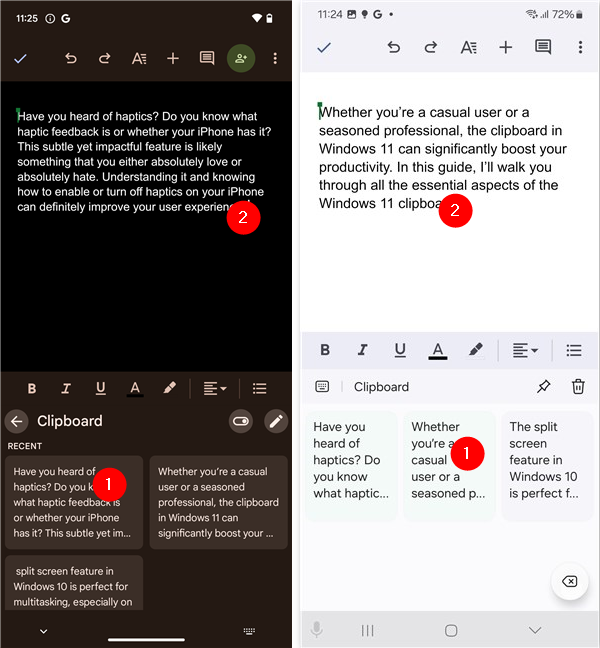 How to paste an item from the clipboard in Android