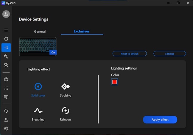 The RGB lighting is customized only from the MyASUS app