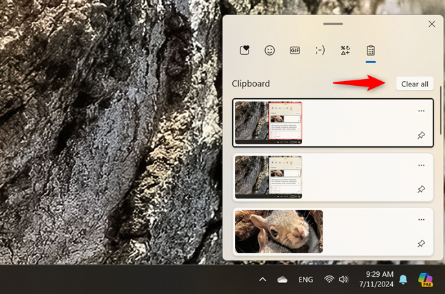 Press Clear all to delete your clipboard history