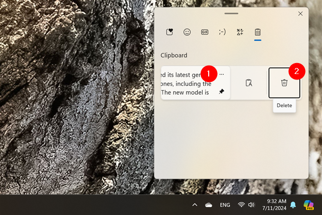 How to delete pinned clipboard items