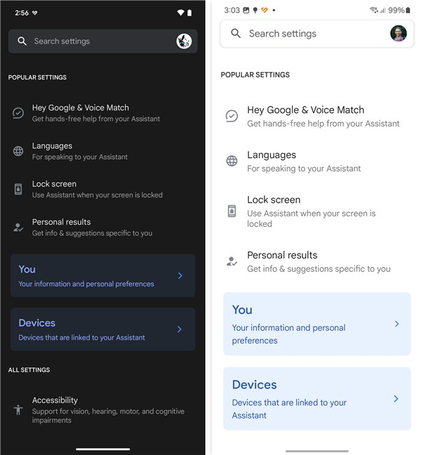 The Google Assistant settings on Android