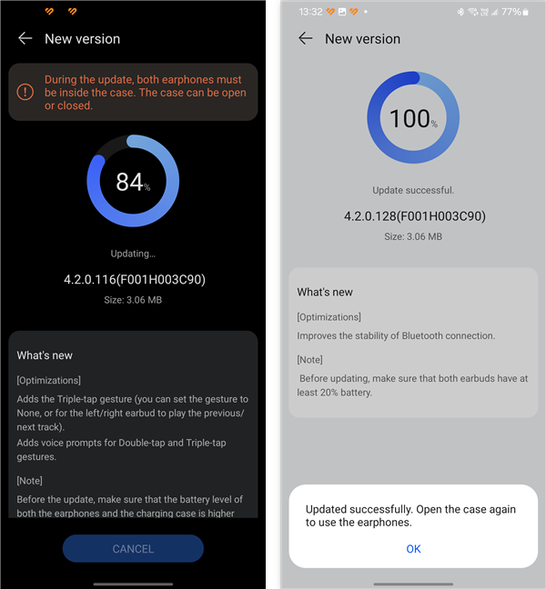 Two firmware updates for the HUAWEI FreeBuds 6i