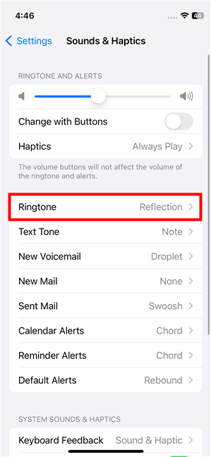 Go to Ringtone in Sound & Haptics