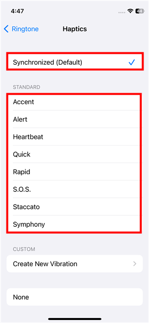 Choose one of the Standard haptics