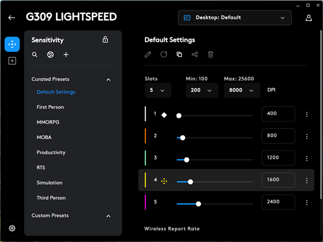 Sensitivity settings for the Logitech G G309 LIGHTSPEED