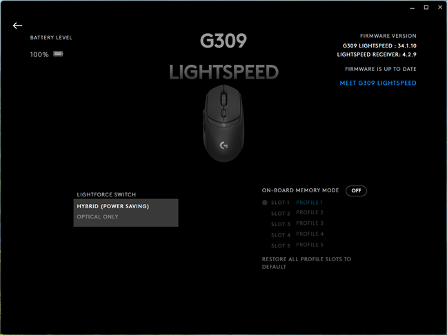 Details about the Logitech G G309 LIGHTSPEED in G Hub