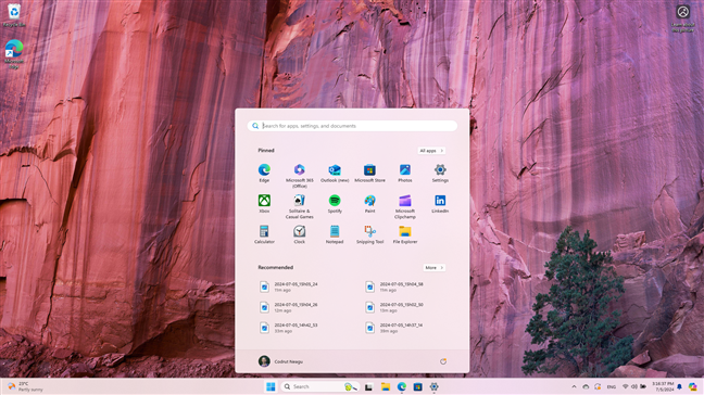 The taskbar is centered in Windows 11 by default