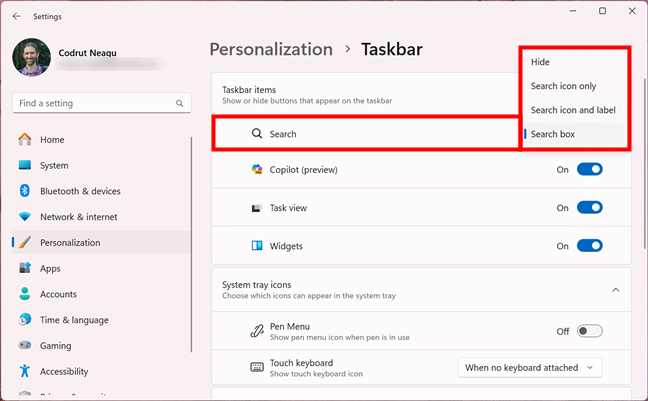 How to personalize the search on Windows 11's taskbar