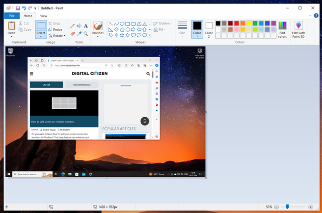 Screenshot of the whole screen, pasted in Paint from Windows 10