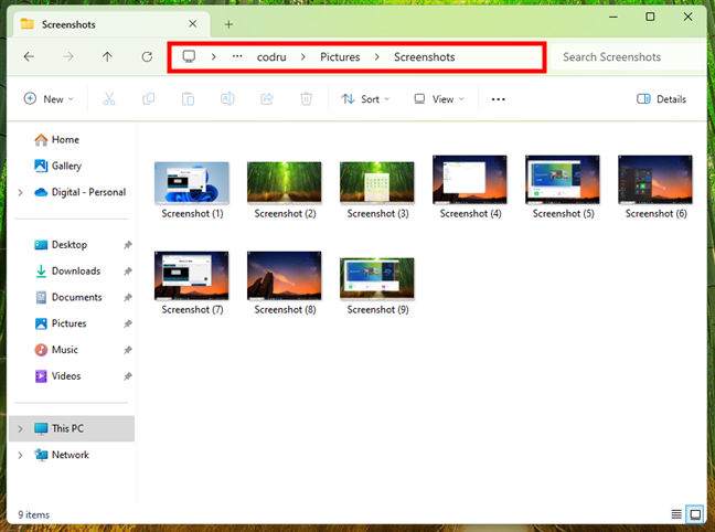 Screenshots location in Windows 11