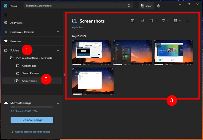 Screenshots in Photos on Windows 10