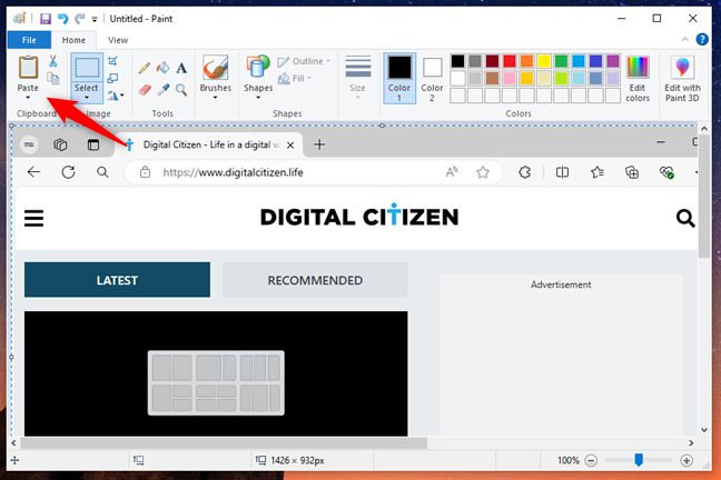 Screenshot of an active window in Paint on Windows 10