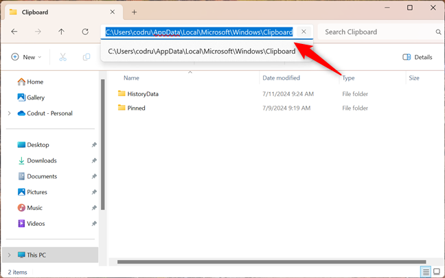 The clipboard location in Windows 11