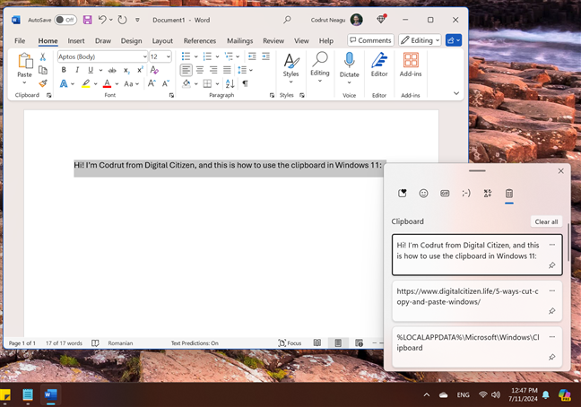 How to copy items to the clipboard in Windows 11