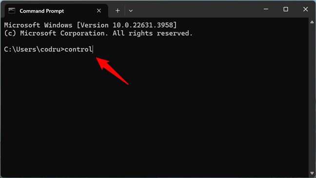 Open Control Panel using the control command in CMD